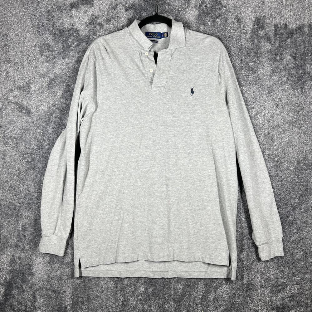 Polo Ralph Lauren Polo Shirt Mens L Gray 100% Cotton Long Sleeve Embroidered